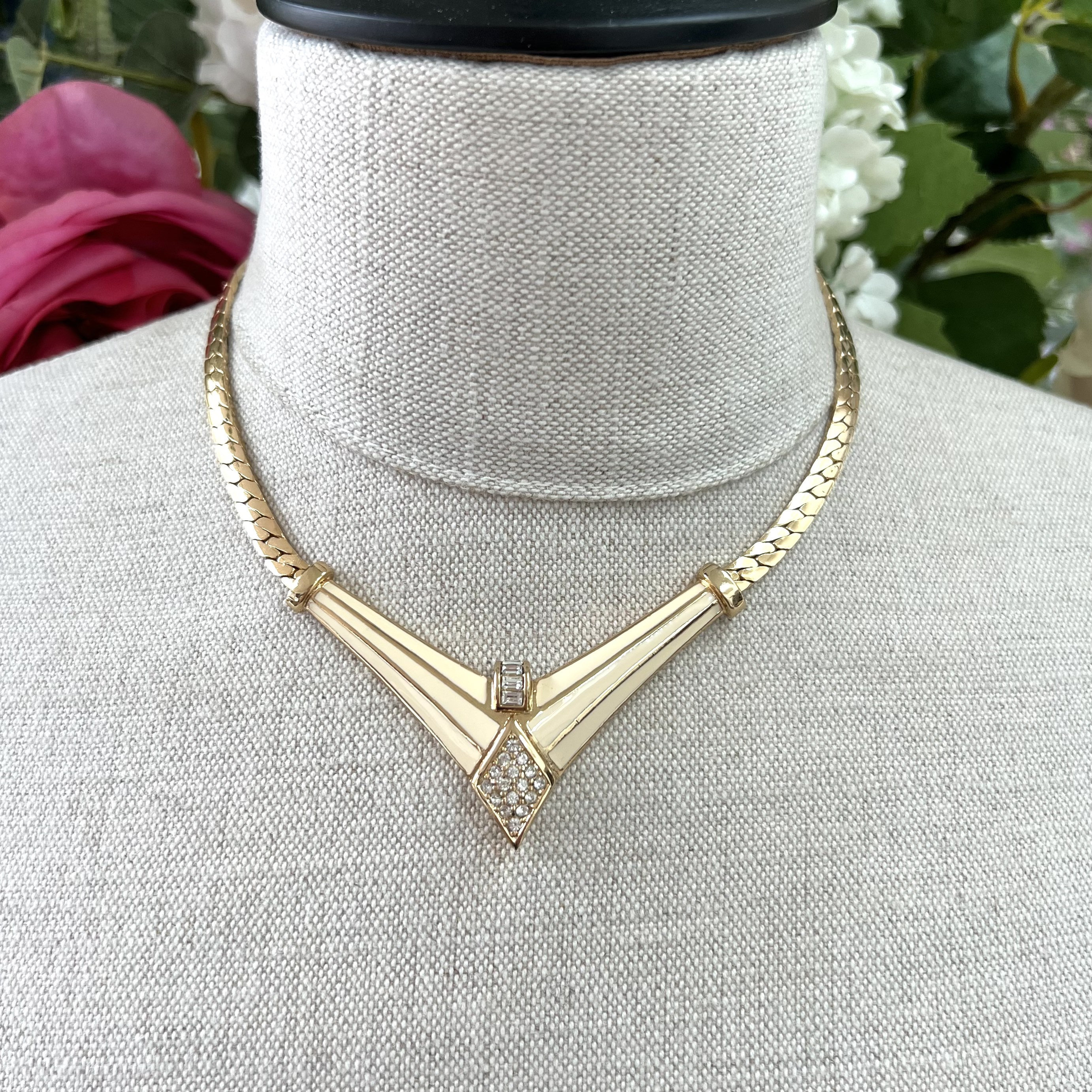 Christian Dior Integral Enamel Chevron Pendant Necklace 