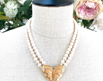 Kenneth Jay Lane for Avon Pearl and Enamel Butterfly Necklace from the Papillon Collection