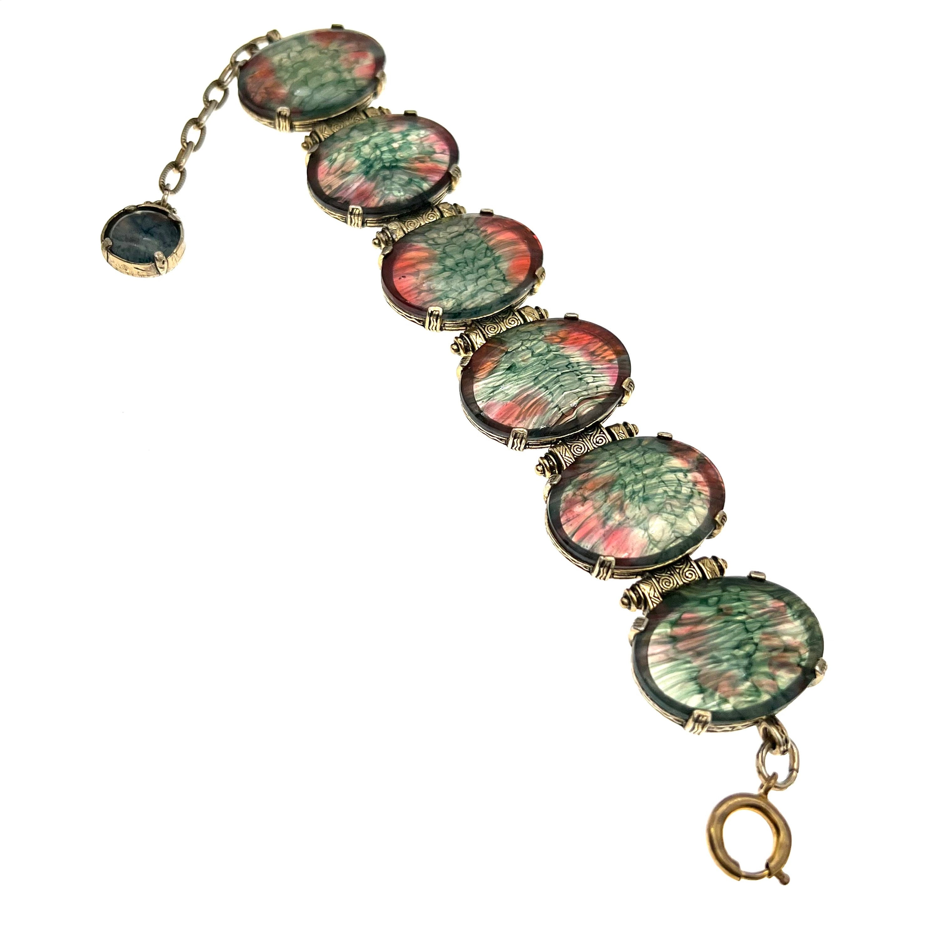 Vintage Pink Stone Bracelet, Miracle Bracelet. 1970s Boho