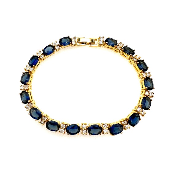 Unsigned Royal Blue and Clear Crystal 18ct Gold P… - image 1