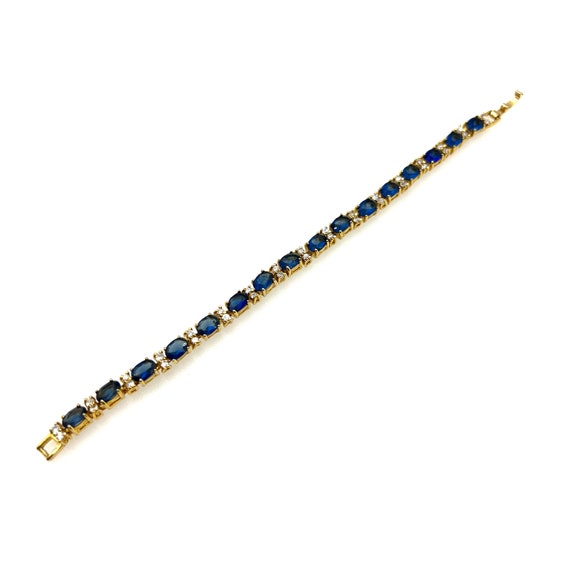 Unsigned Royal Blue and Clear Crystal 18ct Gold P… - image 5