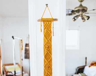 Mustard Macrame Wall Hanging with Beads ~ Home Decor ~ Wall Art