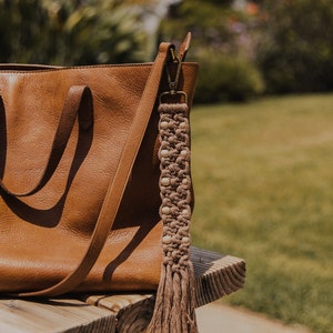 Cappuccino Macrame Keychain with Beads ~ Bag Charm ~ Purse Charm