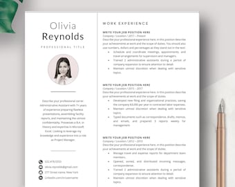 Plantilla de CV Descarga instantánea para Word / Diseño de CV profesional Creativo moderno / A4 US Letter / Curriculum Vitae Carta de presentación 2 páginas
