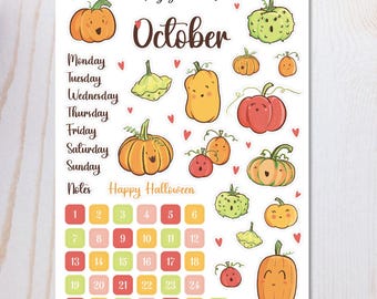 October Bullet Journal Sticker Sheet - Basics - Pumpkin Themed Stickers for your monthly bujo or planner calendar setup