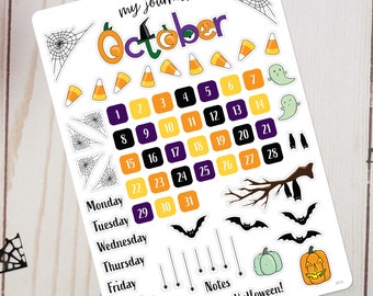 October Bullet Journal Sticker Sheet - Basics - Halloween Themed Stickers for your monthly bujo or planner calendar setup