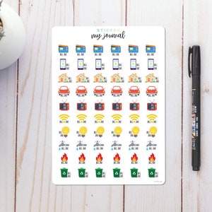 Bills Due Reminder Stickers | Colorful calendar icon stickers for your bullet journal or planner