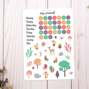 Woodland Any Month Undated Bullet Journal Sticker Sheet - Basics Calendar Stickers - stickers for your monthly bujo or planner setup