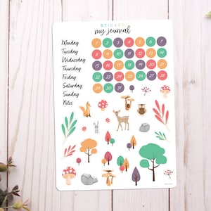 Woodland Any Month Undated Bullet Journal Sticker Sheet - Basics Calendar Stickers - stickers for your monthly bujo or planner setup