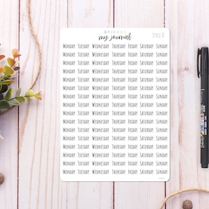 Days of the Week Stickers in Style D - Stickers for your bullet journal, calendar, or planner