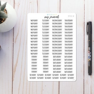 Days of the Week Stickers in Style A - Stickers for your bullet journal, calendar, or planner