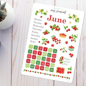 June Bullet Journal Sticker Sheet - Basics - Strawberry Themed Stickers for your monthly bujo, calendar, or planner setup
