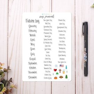 Future Log & Holiday Events List - Style B - Months of the year, special holidays and decorative stickers for your planner or bullet journal