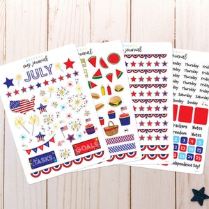 July Monthly Bullet Journal Sticker Kit - Patriotic stickers for your dotted journal and planner setup