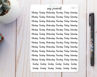 Days of the Week Stickers in Style C script - Stickers for your bullet journal, calendar, or planner