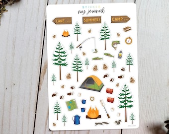 Camping Fun Sticker Sheet - themed stickers for your bullet journal, planner, or scrapbook  | An All-In-One add on sheet for the June Kit