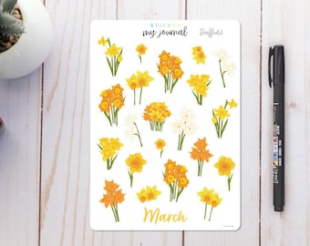 March Flowers of the Month Sticker Sheet | Daffodils | stickers for bullet journals, planners, scrap books, and crafts