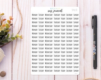 Days of the Week Stickers in Style D - Stickers for your bullet journal, calendar, or planner