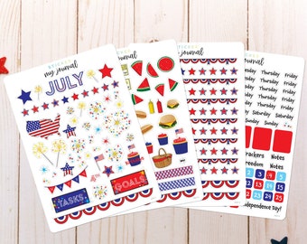 July Monthly Bullet Journal Sticker Kit - Patriotic stickers for your dotted journal and planner setup