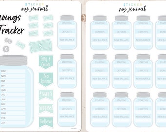 Savings Goal Tracker Sticker Kit - Set and track savings goals during the year with these cute mason jar planner trackers