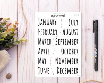 Months of the Year - Sticker Sheet Style D - Monthly Headers for your bullet journal or planner