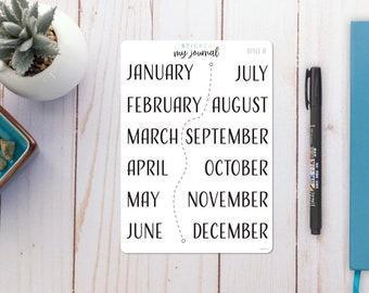 Months of the Year - Sticker Sheet Style A - Monthly Headers for your bullet journal or planner