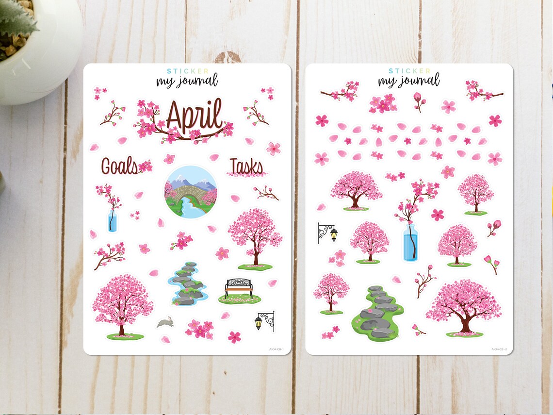 April Monthly Bullet Journal Sticker Kit - Cherry Blossom Themed ...