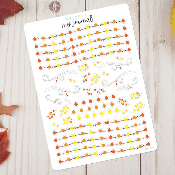 Autumn Borders Sticker Sheet - Fall Leaf Themed stickers for your bullet journal, planner, or scrapbook  | An All-In-One add on sheet