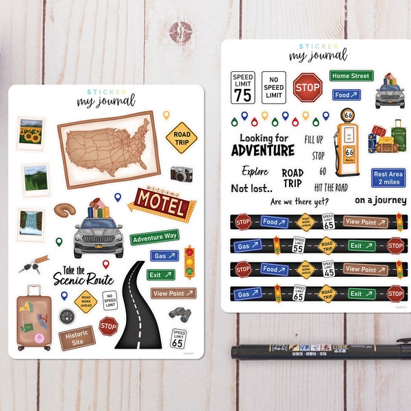 USA Road Trip 2 Page Sticker Kit | themed stickers for your bullet journal, planner, or scrap book pages