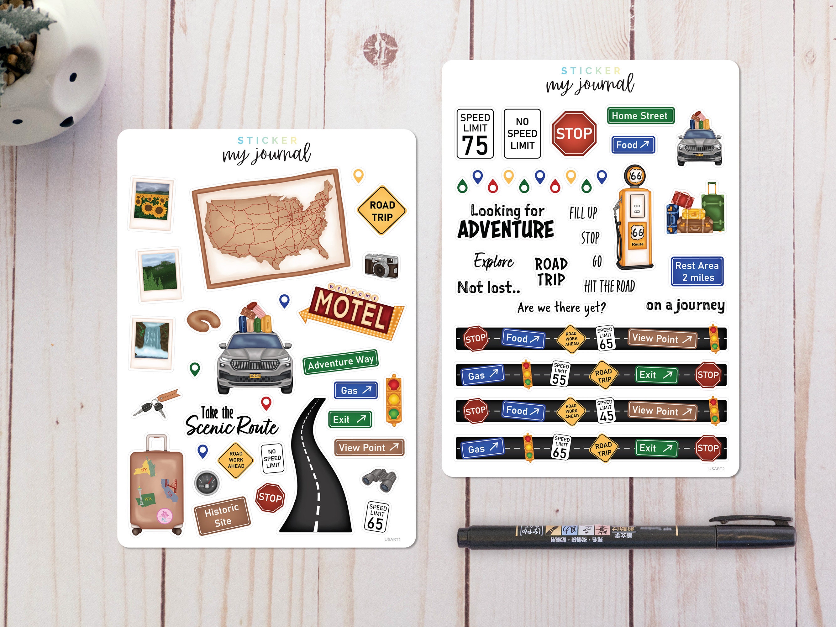 Road Trip, Travel Journal Stickers