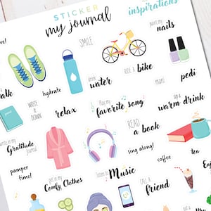 Self Care Inspirations Stickers - Colorful illustrations and text stickers for your bullet journal or planner