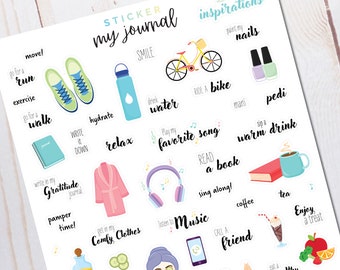 Self Care Inspirations Stickers - Colorful illustrations and text stickers for your bullet journal or planner