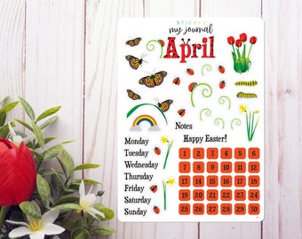 April Bullet Journal Sticker Sheet - Basics - Spring Themed Stickers for your monthly bujo or planner setup