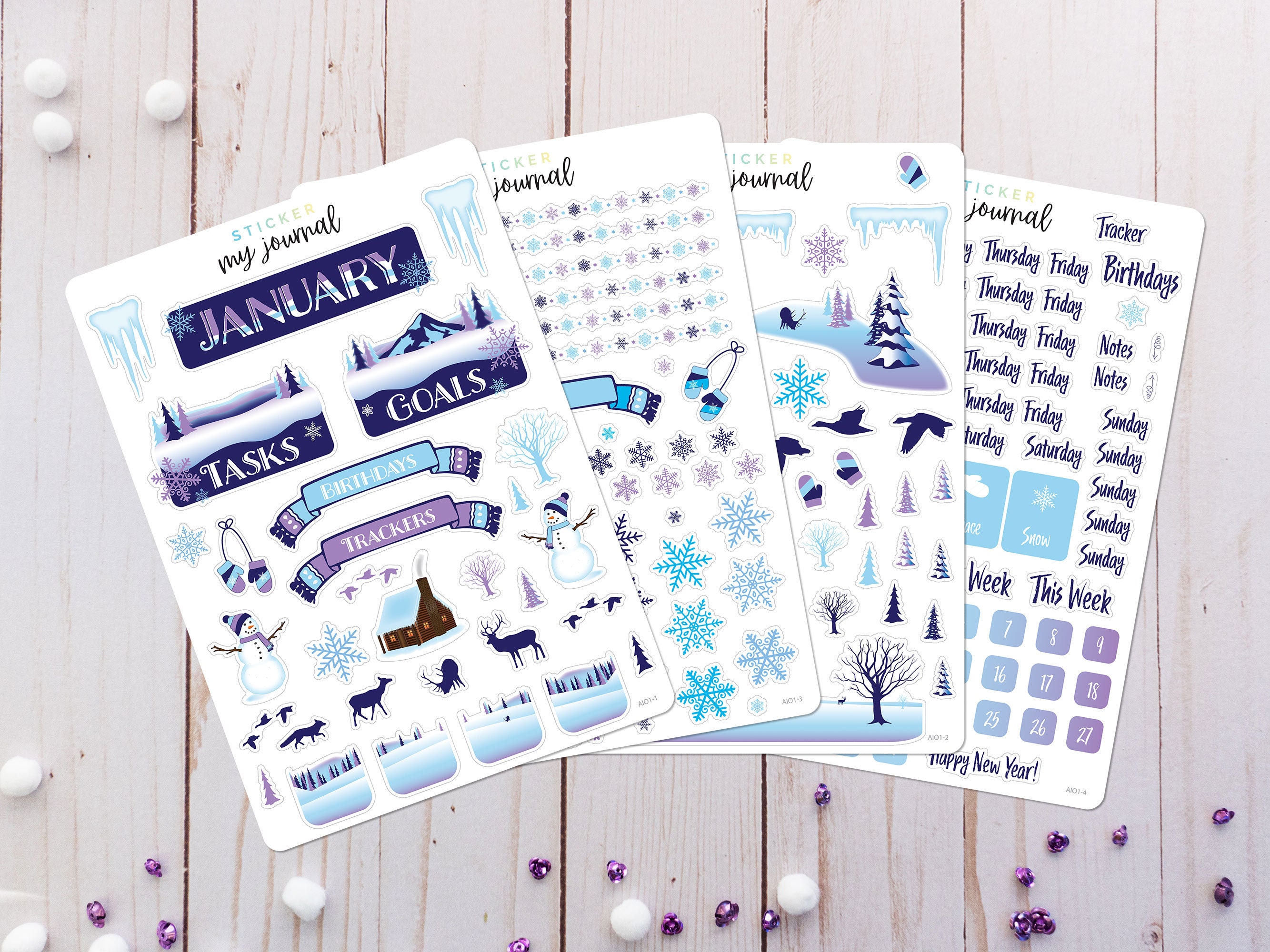 January Monthly Bullet Journal Sticker Kit - Winter Themed Stickers f…