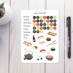 Sushi Any Month Undated Bullet Journal Sticker Sheet - Basics Calendar Stickers - stickers for your monthly bujo or planner setup