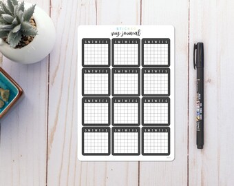 Undated Monthly Calendar Box Stickers - Monthly Calendars or Habit Trackers for your Bullet Journal or Planner setup and spreads