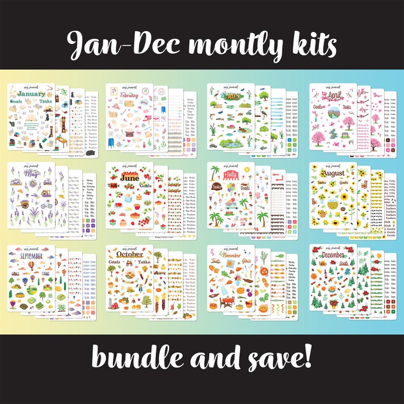 January Kit Sticker Pack of Full Monthly Kits - Set 2 - A Year of Themed Bullet Journal ...