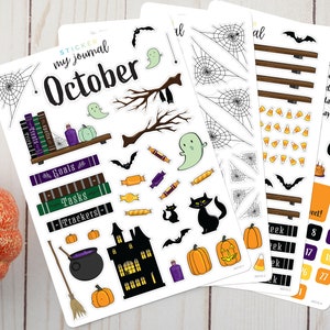 October Monthly Bullet Journal Sticker Kit - Halloween Themed Stickers for your dotted journal and planner setup