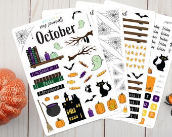October Monthly Bullet Journal Sticker Kit - Halloween Themed Stickers for your dotted journal and planner setup