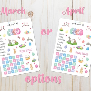 Easter Bullet Journal Sticker Sheet for March or April Basics Easter Bunny Egg Hunt Themed Stickers for your monthly bujo or planner image 1