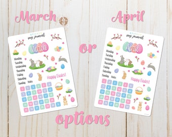 Easter Bullet Journal Sticker Sheet for March or April - Basics - Easter Bunny Egg Hunt Themed Stickers for your monthly bujo or planner