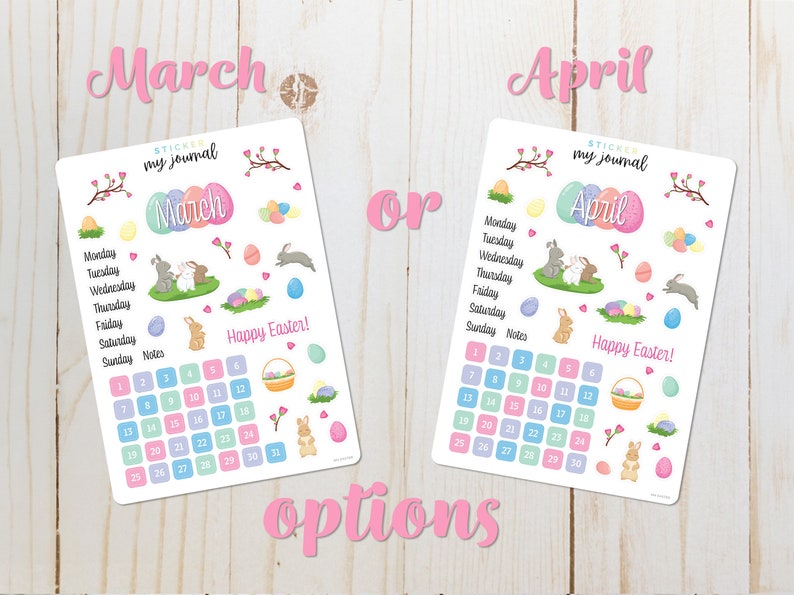 Easter Bullet Journal Sticker Sheet for March or April Basics Easter Bunny Egg Hunt Themed Stickers for your monthly bujo or planner image 1