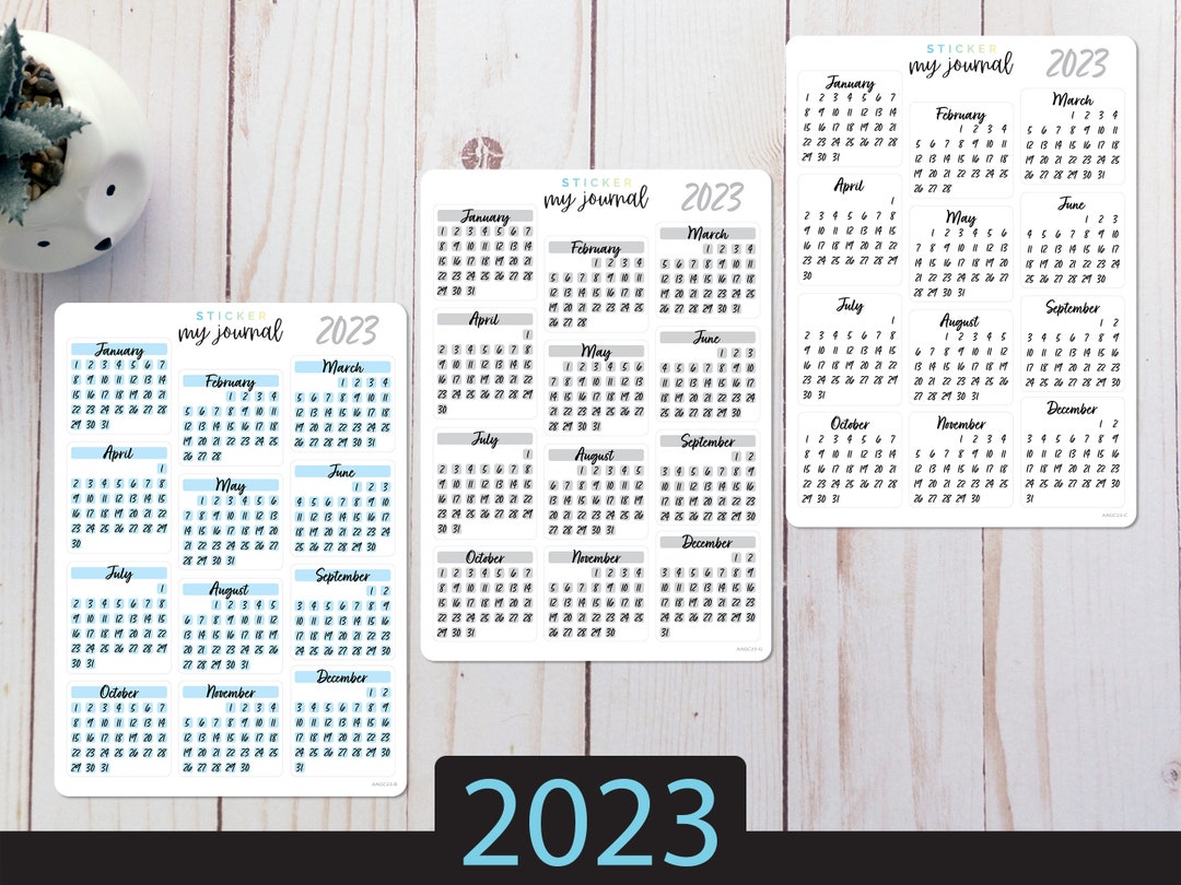2023 At A Glance Monthly Calendar Stickers - Style C - Simple Calendars for your Bullet Journal or Planner - Multiple Colors Available
