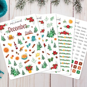 December Monthly Bullet Journal Sticker Kit - Warm Holiday Spice themed sticker sheets for your dotted journal, calendar, and planner setup.