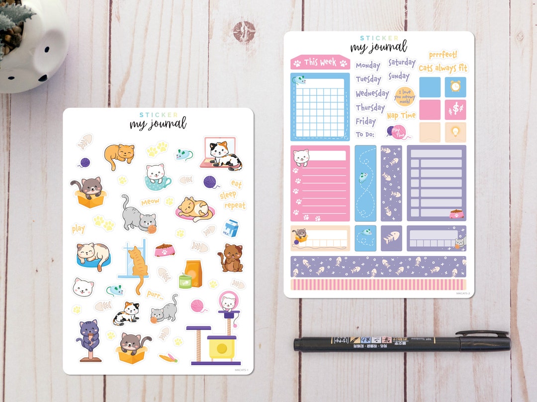 Kittens | Cute! Cats 2-page writeable sticker kit for your planner, calendar, or bullet journal