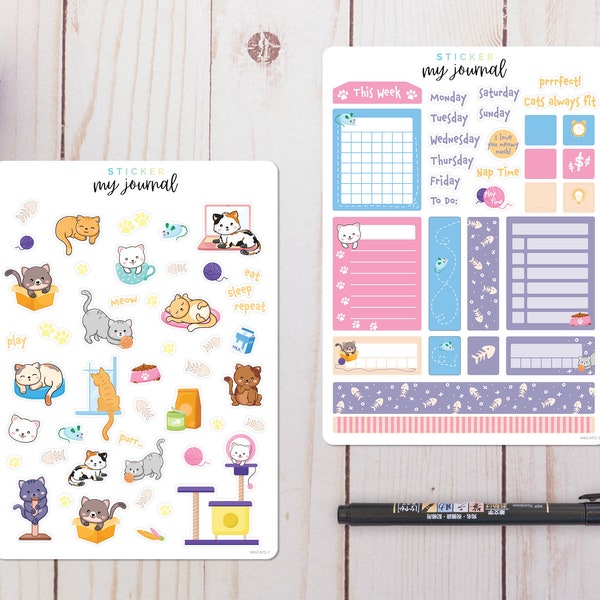 Kittens Cats 2-page writeable sticker kit for your planner, calendar, or bullet journal