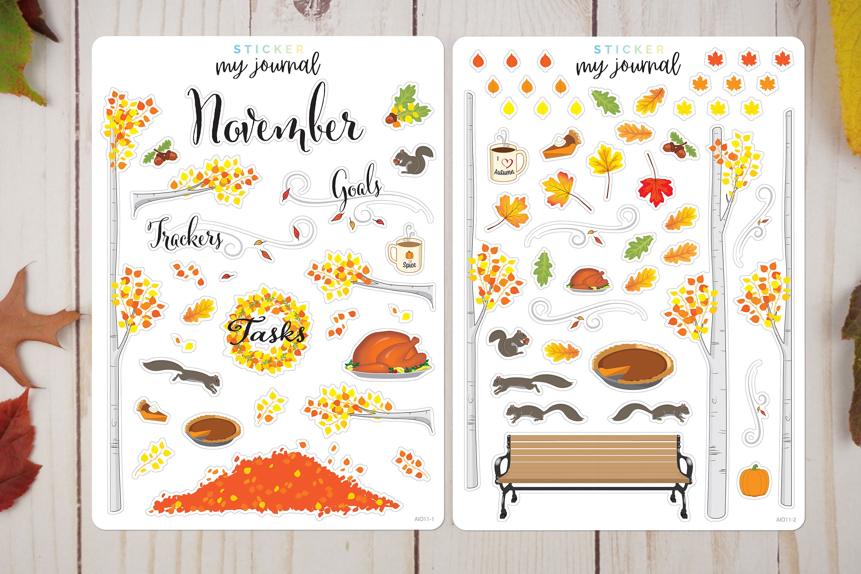 November Monthly Bullet Journal Sticker Kit Autumn Thanksgiving Themed  Stickers for Your Dotted Journal Planner Setup 