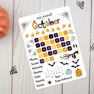 October Bullet Journal Sticker Sheet - Basics - Halloween Themed Stickers for your monthly bujo or planner calendar setup