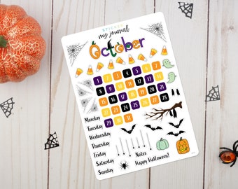 October Bullet Journal Sticker Sheet - Basics - Halloween Themed Stickers for your monthly bujo or planner calendar setup