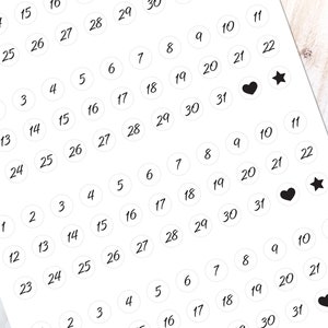 Date Dots Stickers | Clear | Days of the Month Number Stickers - Calendar stickers for your bullet journal or planner